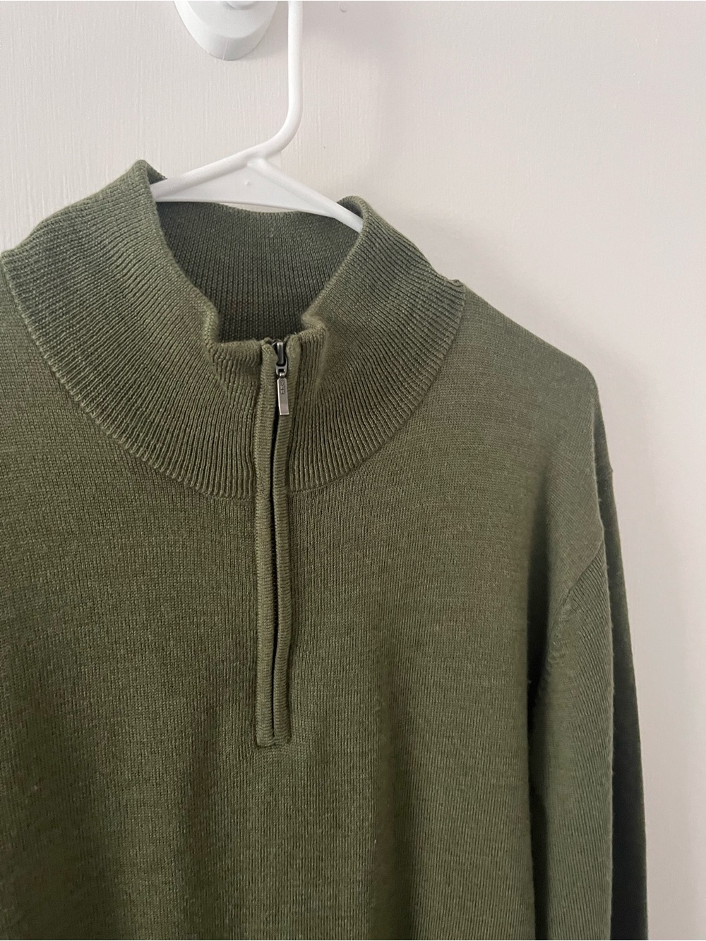 Goodthreads Men’s 100% Merino Wool Quarter Zip Green Sweater Large Tall - Picture 3 of 10